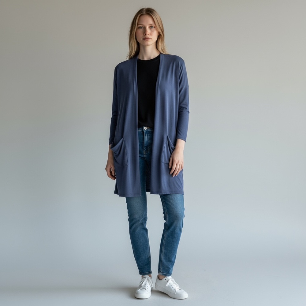 Dress Up Long Line Lightweight Kimono Cardigan Women’s Size Medium Blue
